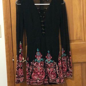 Mesh Stretch Long Sleeve Floral Embroidered Romper